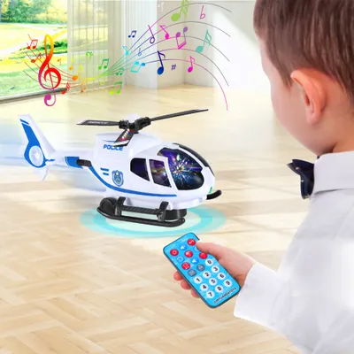 Produktbild von Spielzeug Flugzeug Hubschrauber mit Fernbedienung, Flieger Kinder  Lernspielzeug Set, Mit LED-Licht und Musik, Geschenk für Kinder 2 3 4 5 6 Jahre (Weiß)