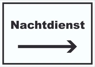 Produktbild von Nachtdienst Schild mit Text und Richtungspfeil rechts Nachtschalter waagerecht A0 (841x1189mm)