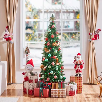 Produktbild von Yaheetech 183cm Bleistift Künstlicher Weihnachtsbaum, schmaler Tannenbaum mit 390 Spitzen & Ständer, Grün