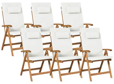 Produktbild von BELIANI Gartenstuhl 6er Set mit Auflagen Hellbraun u. Cremeweiß Akazienholz Verstellbar Klappbar UV-Beständig Rustikal Landhaus Stil Balkon Terrasse Möbel