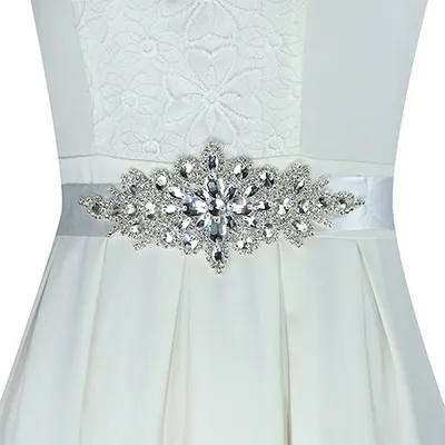Produktbild von Strass-Brautschärpe-Taillengürtel mit weißem Satinband für Hochzeitskleid