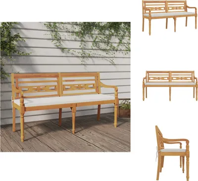 Obrázok produktu pre vidaXL Lavica Batavia s vankúšmi 150 cm z masívneho teakového dreva - Záhradné lavice