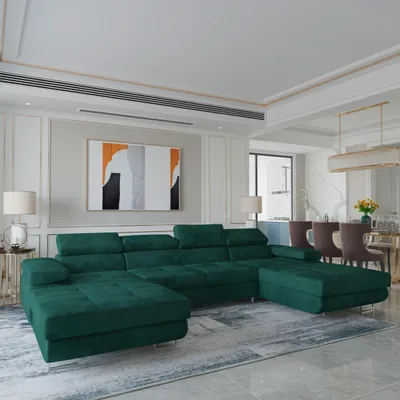 Produktbild von Masseno Ecksofa LYKKE mit Schlaffunktion U-Form, Sofa mit Bettkasten, Wohnzimmersofa, Couch, Soffa, Bettsofa, Couchgarnitur- Grün, MONOLITH 37