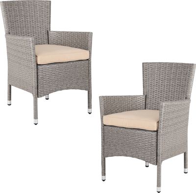 CASARIA® Gartenstühle 2er Set Polyrattan Stapelbar mit Auflagen 160kg Belastbarkeit Wetterfest Outdoor Garten Terrasse Balkon Stapelstuhl Stuhl Sessel, Farbe:creme
