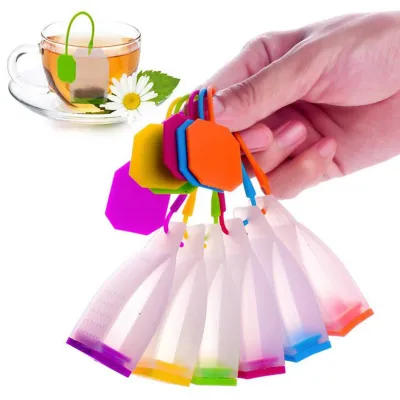 Produktbild von 2 PCs Silikonteesimer Teebeutel Form Lose Blattgitter Tee -Infuser für Heimatküche-Zufällige Farbe