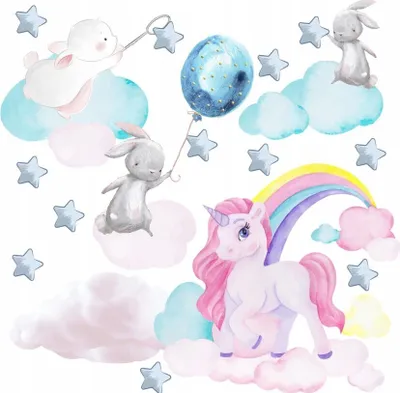 Produktbild von Wandtattoo Einhorn, Regenbogen, mit umweltfreundlichen, geruchsneutralen Druckfarben - Wandsticker, Wandaufkleber Kinder 100 x 170 cm