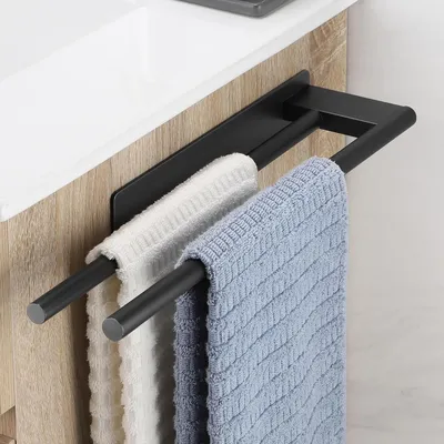 Image de Porte-serviettes noir - Étagère de salle de bain - Organisateur de salle de bain - Sans perçage - 39 cm - Noir mat