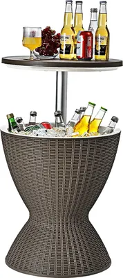 Produktbild von 3 in 1 Beistelltisch / 30L Kühlbox / Hocker, Getränkekühler, Höhenverstellbar, Rattanoptik, Cool Bar, Gartentisch 75kg belastbar, UV-beständig (Kaffeebraun)