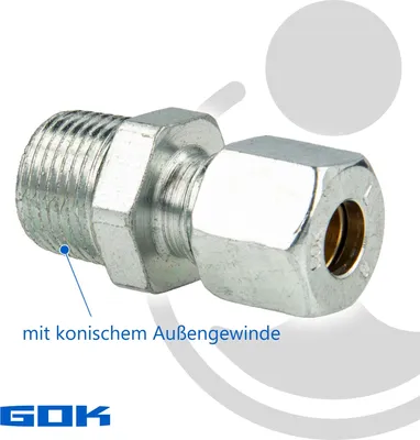 Produktbild von Schneidringverschraubung Typ GERK - Gerade Verschraubung Ø 12 mm x R 1/2 Zoll AG, konisch (R), Stahl verzinkt, Schneidring Messing