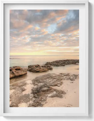 Produktbild von Strandlandschaft mit Meer und Himmel– Wandbild mit Rahmen – Gerahmtes Bild  – Wanddekoration – 60x80 cm –  Weiß Rahmen