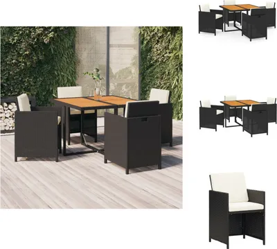 Produktbild von vidaXL 5-tlg. Garten-Essgruppe mit Kissen Poly Rattan Schwarz -  Gartenmöbel-Sets