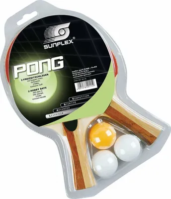 Produktbild von Sunflex Pong Set 2 Tischtennisschläger und 3 hochwertige Non Celluloid Bälle