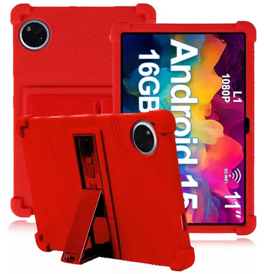 Image de Étui de protection pour tablette Doogee U11 / Doogee U11 Pro, 11,0 pouces, en silicone souple résistant aux chocs, avec support intégré, couleur rouge