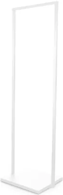 A white metal coat rack on a white background.