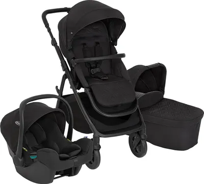Produktbild von Graco Near2Me™ DLX 3in1 Kinderwagen-Set, inkl. Babywanne (0-9 kg) und Babyschale (40-75 cm), bis 22 kg, rückwärts, vorwärts, kompakt gefaltet, inkl. Adapter und Regenverdeck, schwarz, Midnight