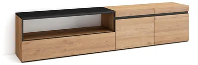TV-Lowboard 200x45x35cm, Eichenoptik/Schwarz, bis 80 Zoll