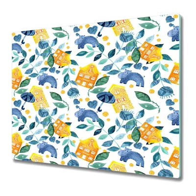 Produktbild von Küchenschneidebrett - Glasschneidebrett - Herdabdeckung - Hippo Aquarell