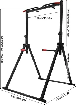 Obrázek produktu pro Skládací stanice pro kliky a shyby – multifunkční posilovací věž – výškově nastavitelná (175–230 cm) – nosnost 200 kg – trojúhelníková konstrukce – černá barva