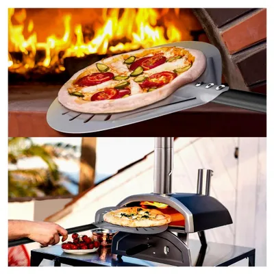Produktbild von Pizzaschieber aus Aluminium, 22,9 cm, runder Pizzaschieber mit abnehmbarem Griff von 84 oder 121,9 cm, Pizzaschieber für hausgemachtes Pizzabrot