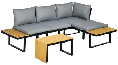 Produktbild von Outsunny 3-tlg. Gartenmöbel-Set, Balkonmöbel mit Sitzkissen für Terrasse, Alu