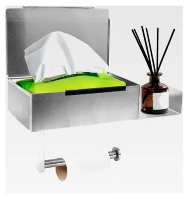 Produktbild von Toilettenpapierhalter ohne Bohren mit Feuchttücherbox, Edelstahl WC Rollenhalter mit Ablage für Toilettenpapier Aufbewahrung in Toilette, Bad, Küche (Silber)