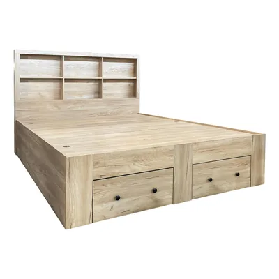 Produktbild von Holzdekor Doppelbett (ohne Matratze) 220*158*40/120 cm, Plattenbett mit Stauraum