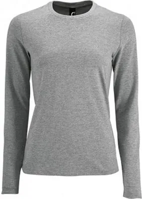 Image de SOLS T-shirt manches longues femme Impérial PC2906 (L) (gris chiné)