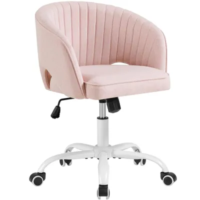Produktbild von Yaheetech Bürostuhl aus Leinen, Schminkstuhl mit Armlehnen, Drehstuhl mit Rollen, Polsterstuhl Höhenverstellbar, Bürosessel, Rosa