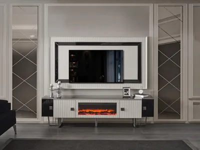 Produktbild von Luxus Sidebaord Wohnwand mit Kamin Fernseher Ständer tv Board Wand Wohnwände