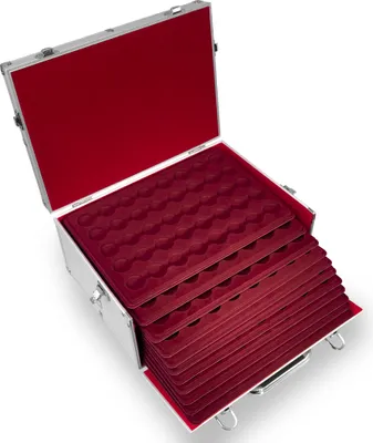 Produktbild von MC.Sammler Alu Münzenkoffer Münzkoffer inkl 11 Münztableaus für 440 Stk 2 Euro Münzen in Kapseln bis 31mm (ohne Münzkapseln)