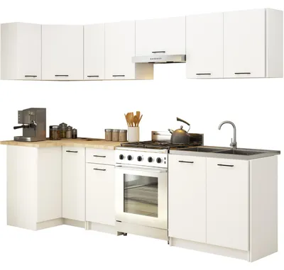 Produktbild von Eckküchenzeile 300 cm Einbauküche 9-teilig mit Arbeitsplatte Eckküche Matt 203 cm