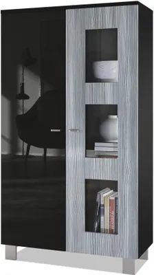 Produktbild von Vladon Vitrine Denjo,  Germany, Standvitrine mit 2 Türen und 3 Glaseinsätzen, Schwarz matt/ Schwarz Hochglanz/ Avola-Anthrazit  (71 x 129 x 35 cm)