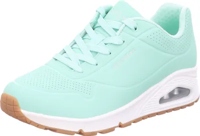 Produktbild von Skechers Sneaker Uno Stand On Air, Damen, Grün, 39 EU, Low Top, 3,8 cm Absatzhöhe, Air-Cooled Memory Foam Einlegesohle, sichtbare Luftkissendämpfung, flexible Traktionslaufsohle, Synthetik, Textil, Gummi, Freizeit, mit Ziernähten und Perforationen, Keilform mit verdecktem Absatz