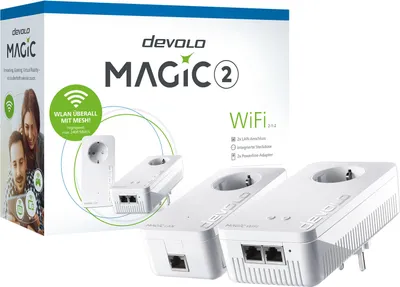 Produktbild von Devolo Magic 2 WiFi, 2400 Mbit/s, IEEE 802.11a, IEEE 802.11ac, IEEE 802.11b, IEEE 802.11g, IEEE 802.11n, IEEE 802.1p, IEEE 802.3,..., Gigabit Ethernet, 10,100,1000 Mbit/s, 10BASE-T, 100BASE-TX, 1000BASE-T, Wi-Fi 5 (802.11ac)