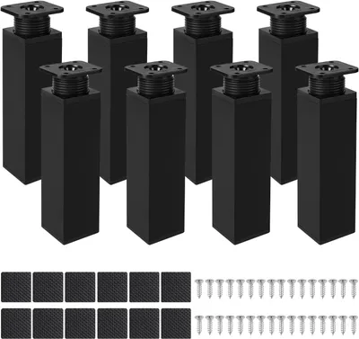 Zdjęcie produktu dla Regulowane nóżki meblowe, 40 x 40 x 150 mm, kwadratowe, zestaw 8 sztuk, czarne
