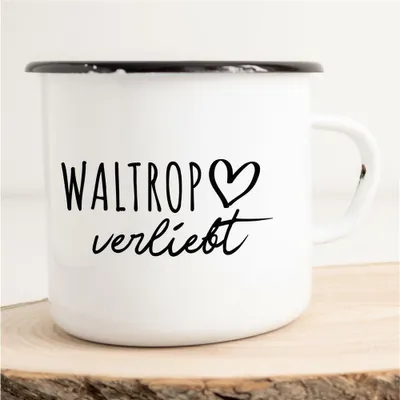 Produktbild von Huuraa Emaille Tasse Waltrop  Geschenk Kaffeebecher Vintage 300ml Waltrop  Präsent