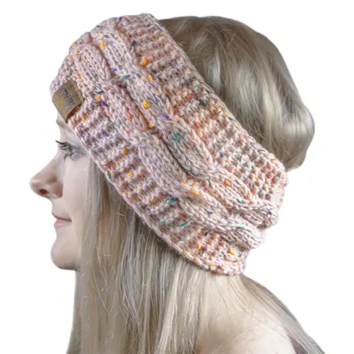 Produktbild von Cosey- gefüttertes weiches Strick Stirnband mit Innenfleece in gesprenkelt rosa