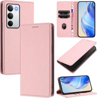 Produktbild von Litchi Leder Handyhülle für Realme C71 Wallet Kartenfächer Standfunktion Hülle Pink