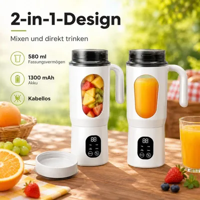 Produktbild von Tragbarer Mixer 580ml 21000rpm – 12 Klingen, USB-C, IPX6 | 25 Mixe für Smoothies & Reise