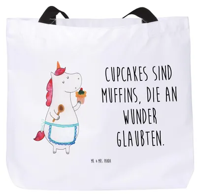 Produktbild von Mr. & Mrs. Panda Schultasche Einhorn Küche - Weiß - Geschenk, Tragetasche, Muffin, Tasche, Koch, Kuchen, Unicorn, Reisetasche, Unitasche, Torte, Träumen, Strandtasche