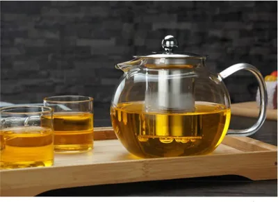 Produktbild von Teekanne aus Glas 950ml, 3-Teilige Glasteekanne mit Integriertem Edelstahl-Sieb und Glas-Deckel, Ideal zur Zubereitung von Losen Tees, tropffrei, All-in-One