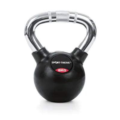 Produktbild von Sport-Thieme Kettlebell "Gummiert mit gerändeltem Chrom-Griff", 8 kg
