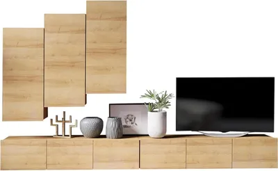 Produktbild von All4All Wohnwand 300 cm , Wohnzimmer Möbel , Modern Schrankwand , Tv Wohnwand , Eiche Gold 300 x 47 x 33 cm