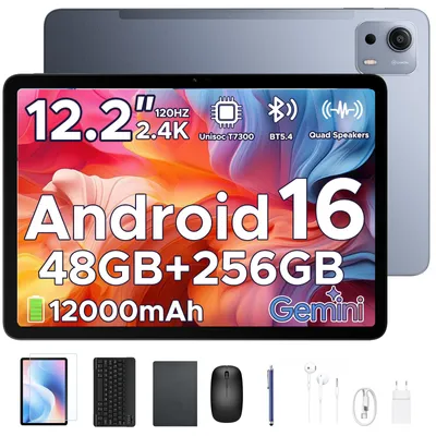 Produktbild von P12 Plus Tablet 12.2" 2.4K 120H Display – Android 16, 48GB RAM(12+36)+256GB ROM(2TB TF),12000mAh T7300,Widevine L1, BT 5.4–mit Tastatur, Maus, Stift