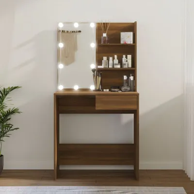 Obrázek produktu pro The Living Store Toaletní stolek s LED diodami hnědý dub 74,5x40x141 cm