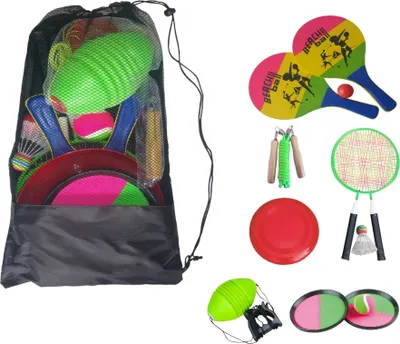 Produktbild von Garten & Strandspiele Set Beachball Klettball Frisbee Mini-Badminton Boing Ball Spiele für draußen