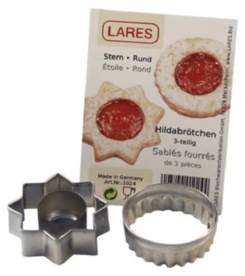 Produktbild von LARES Hildabrötchenausstecher - 3-teilig - Stern-Rund - aus stabilen Weißblech - für süßes Gebäck und mehr