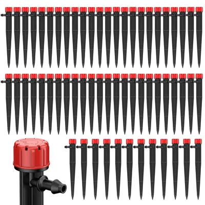 Productafbeelding van 60 stuks druppelaars, irrigatie-druksproeier voor 1/4 inch druppelslang, 360° verstelbare waterstroom