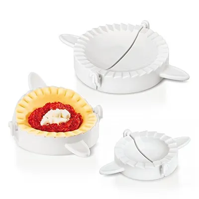 Produktbild von Metaltex Maultaschenformer für Ravioli & Knödel, 3er-Set, Kunststoff, Weiß, 9,5 cm, 12,0 cm, 15,5 cm, gezackter Rand, spülmaschinenfest, einfaches Ausstechen, Befüllen & Zusammenklappen