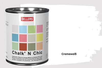 Produktbild von OELLERS Chalk 'N Chic Kreidefarbe Cremeweiß 1L matt – für Shabby-Chic-Look & Vintage-Stil auf Holz, Beton, Raufaser, Gipskarton uvm.